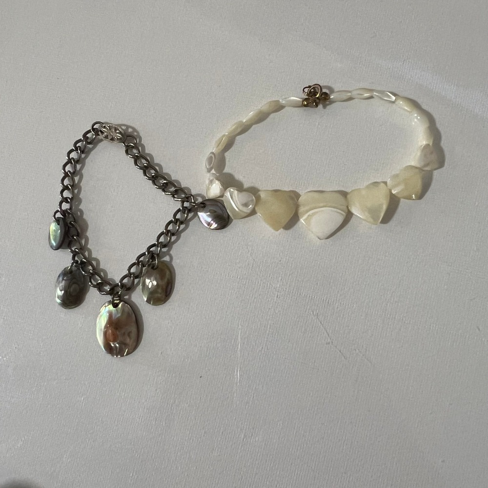 Vintage Mother of Pearl Shell Jewelry Lot 2 Heart Bracelet Charm mermaidcore